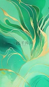 抽象水彩绘画背景图片_春天绿色鎏金抽象水彩晕染金线纹理背景素材