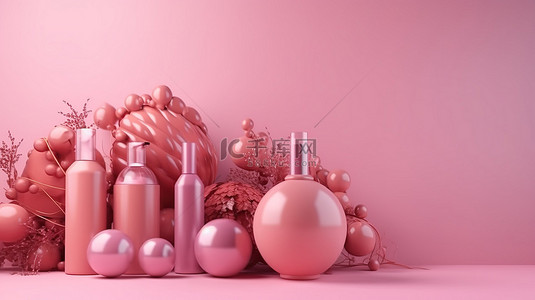 用于美容护肤和盥洗用品的粉红色节日留言板 3D 渲染图像