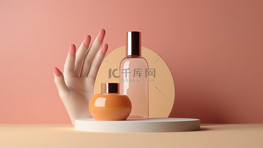 手影背景图片_别致的手影增强了化妆品的展示大胆的色彩讲台提升了护肤产品演示3D渲染