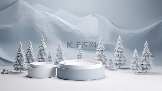 冬季传单背景图片_冬季主题产品在 3D 渲染中展示讲台