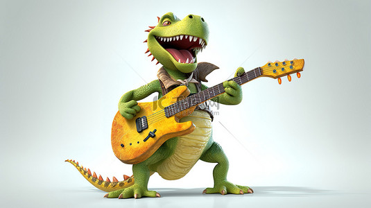 滑稽的背景图片_滑稽的 3d 恐龙弹奏吉他