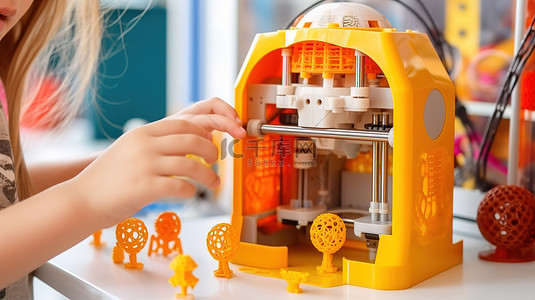 年轻创意学生与老师合作在 3D 打印机上打印各种物品