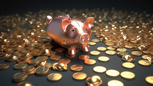 在猪形硬币的风格 3d 渲染中省钱