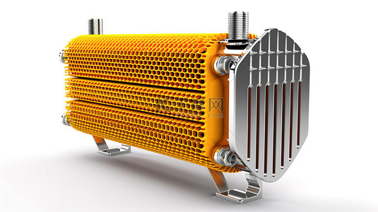白色背景蜂窝设计汽车散热器加热器的 3D 渲染
