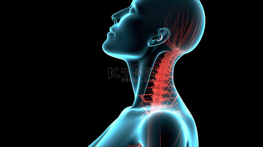 3d 的女人患有颈部疼痛
