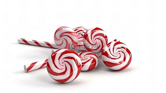 3d 渲染的糖果棒棒糖在白色背景下隔离