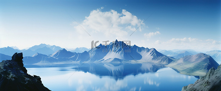 湖泊背景图片_有高山湖泊和蓝天的山腰