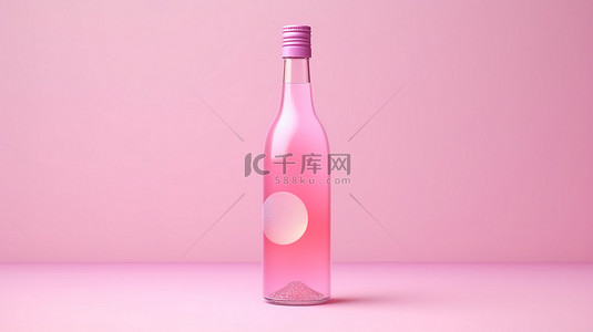 粉红色饮料瓶或鸡尾酒在柔和背景上的 3D 渲染