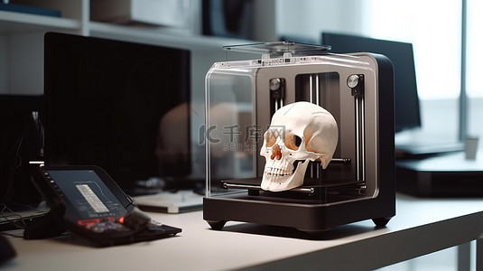 创新未来背景图片_实验室办公室的 3D 打印黑色模型