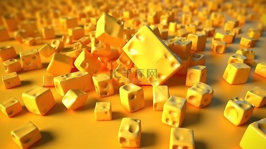 大草原马奶酒背景图片_3d 中充满活力的黄色背景下的一堆马斯达姆奶酪块