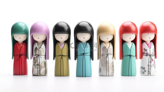 来自日本的孤立女性角色 3d Kokeshi 娃娃