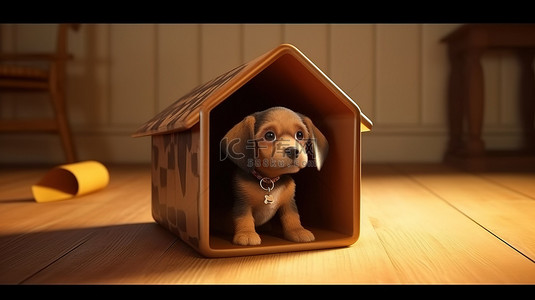 犬的住所 3d 渲染的有狗的房子