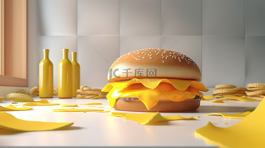 美式汉堡背景图片_经典美式芝士汉堡的数字描绘