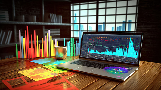 分析财务图表和数据的业务报告的 3D 渲染