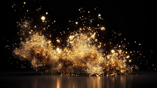 豪华的金色粒子在 3D 渲染中爆发，非常适合节日场合