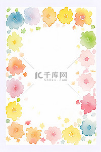 水彩花花卉飞溅框架与粉红色黄色蓝色绿色纹理背景