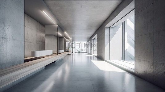 现代陈列室与混凝土走廊背景令人惊叹的抽象 3D 渲染的室内设计