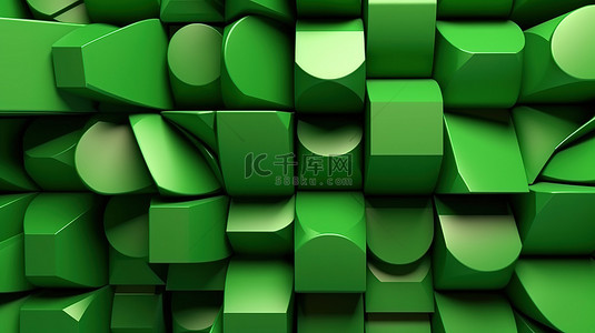 3d 渲染绿色几何浮雕背景