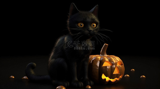 卡通黑猫背景图片_万圣节黑猫的诡异 3D 渲染