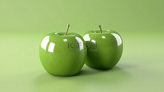 青苹果水果糖果的简约 3D 渲染