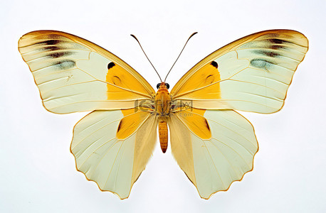 白色背景上显示黄色和橙色翅膀的蝴蝶