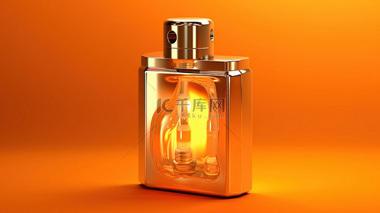 塑料瓶卡通背景图片_橙色背景下的 3D 渲染单色打火机液体