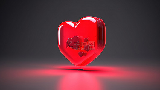 心脏图背景图片_带有社交媒体心脏图标的 3D 渲染红色语音气泡的插图