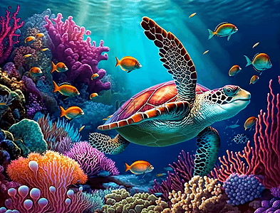 珊瑚礁海龟海洋生命美丽的海洋背景