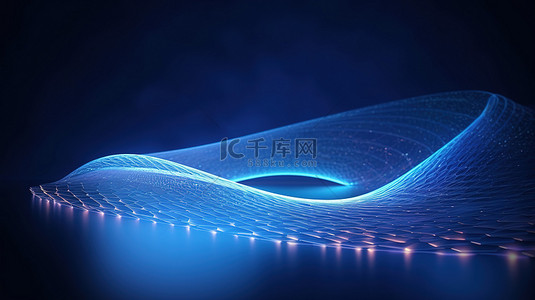 未来派蓝色波浪背景与抽象网络技术 3d 渲染