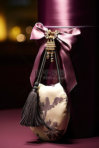 展示的日本丝绸包包带有古董流苏