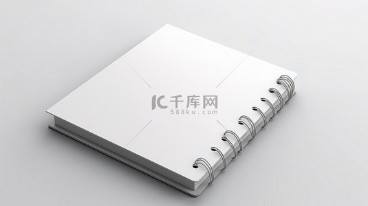 空白背景上的白色样机笔记本，用于广告或品牌推广目的
