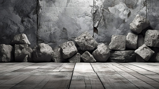 3D 渲染中的石头和混凝土纹理垃圾背景