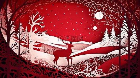 圣诞红色月亮背景图片_圣诞节礼物唯美月亮红色