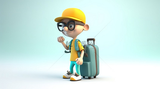 时尚年轻人物插画背景图片_3d 带着行李的旅行者男性