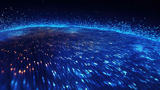 用于可视化大数据的未来动态蓝色粒子背景的 3D 渲染
