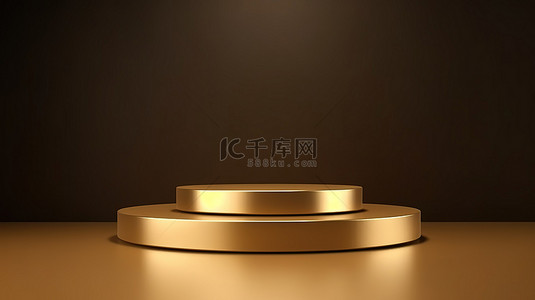 高端产品介绍背景图片_豪华金色讲台采用金色金属 3D 渲染制作的高端产品展台