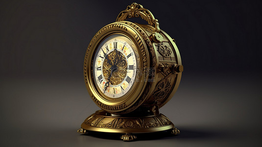 扭曲的时间背景图片_复古黄金时代的古董钟 3d 渲染具有独特的扭曲
