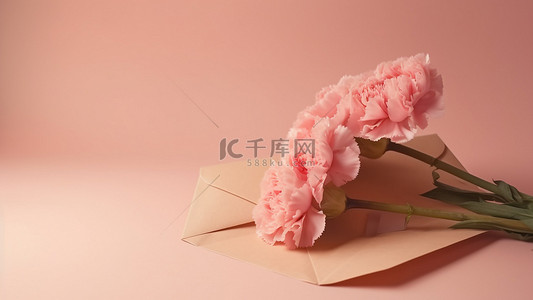 粉色植物花背景图片_康乃馨鲜花信封粉色背景