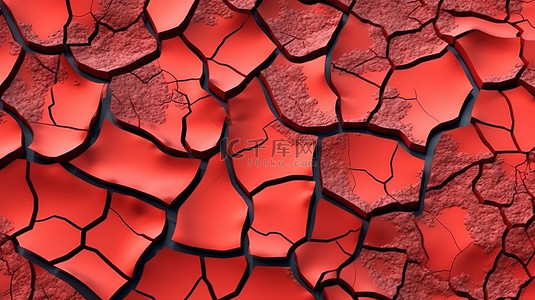 火红的地球纹理，带有裂缝 3D 渲染后火山喷发景观的插图