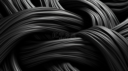具有强烈斑点的扭曲纤维黑色抽象背景的 3D 渲染