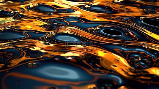 具有深色和油性色调的粘性石油波纹表面的 3D 渲染