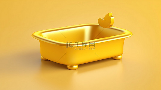 金色沐浴图标 闪亮的沐浴符号显示在 3D 制作的社交媒体基座上