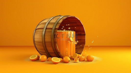 蜂蜜产品背景图片_有机蜂蜜桶小桶由鲜橙色制成，在充满活力的黄色背景上 3d 渲染