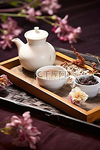 中国风连花背景图片_中国 中国茶，托盘上有 tisane