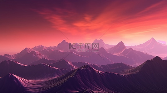 高清壁纸背景图片_雄伟山峰上火热的粉红色日落 3D 渲染设计背景