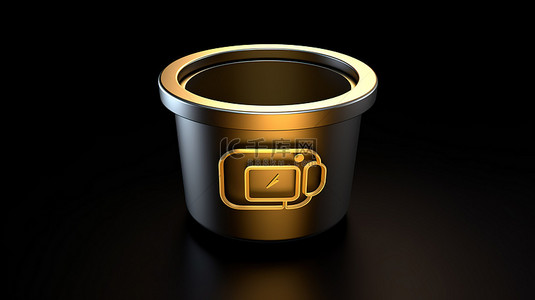 时尚圆形背景图片_时尚的金色垃圾桶图标，带有平面轮廓 3D 渲染的圆形灰色按键按钮，用于 ui ux 元素