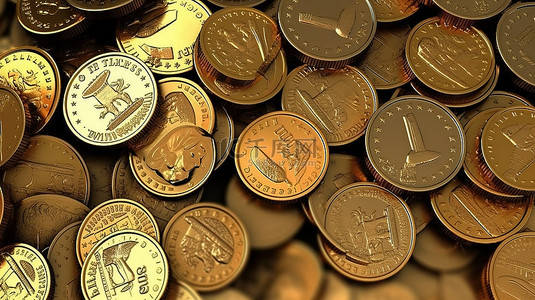 金子背景图片_美元和欧元金币的 3d 渲染