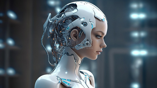 受科幻小说启发的女性机器人或机器人的 3D 渲染