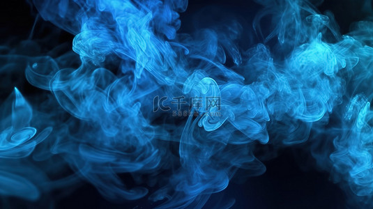 黑暗背景下的模糊蓝色烟雾 3D 渲染