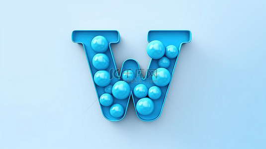 带有滑稽扭曲的蓝色气球卡通字体字母 w 的高级 3D 插图